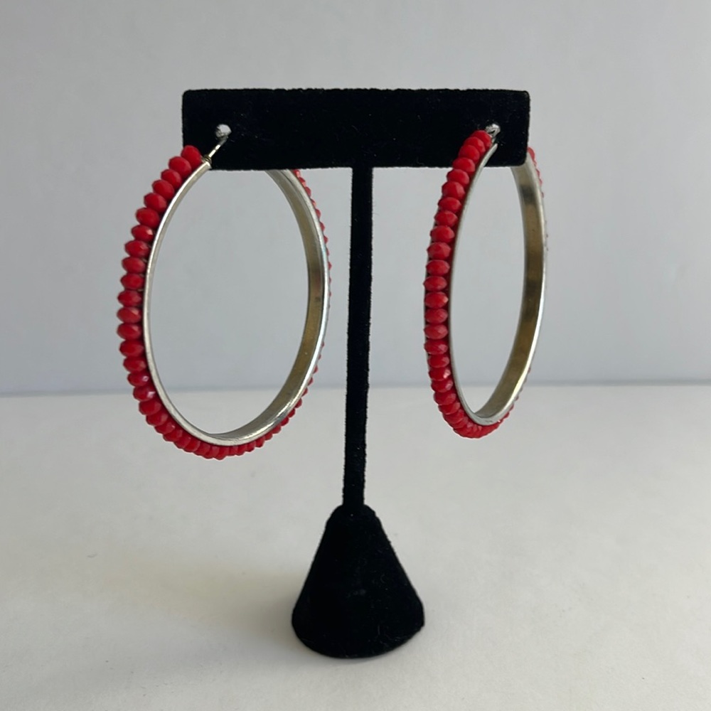 Salsa Red beaded hoop earrings